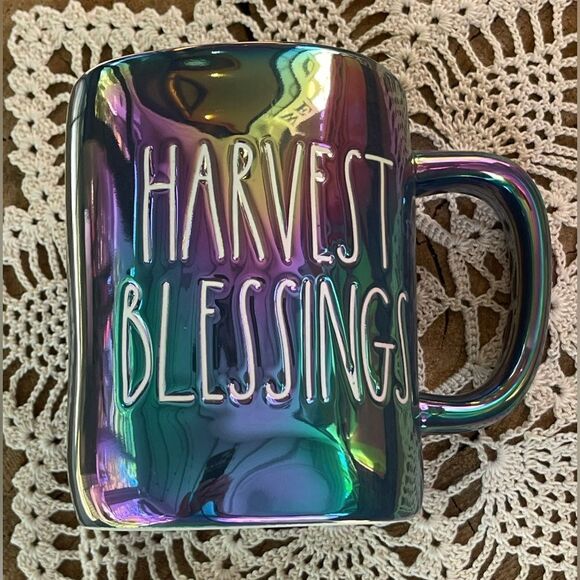 Rae Dunn Blue Iridescent Harvest Blessings Mug • NWOT - Picture 3 of 5